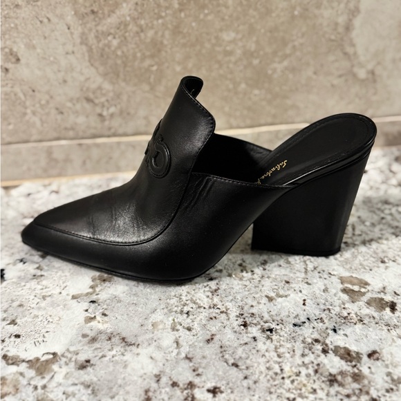 Salvatore Ferragamo Black Leather Block Heel Mules - Picture 2 of 4